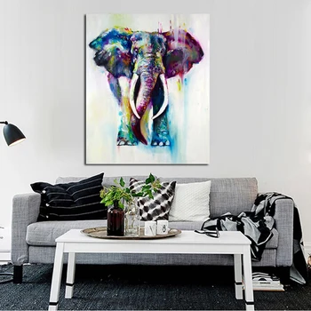 

Hand Painted Color Animals Oil Painting Hang Paintings Modern Elephant Picture For Home Decor Running Water Canvas Painting