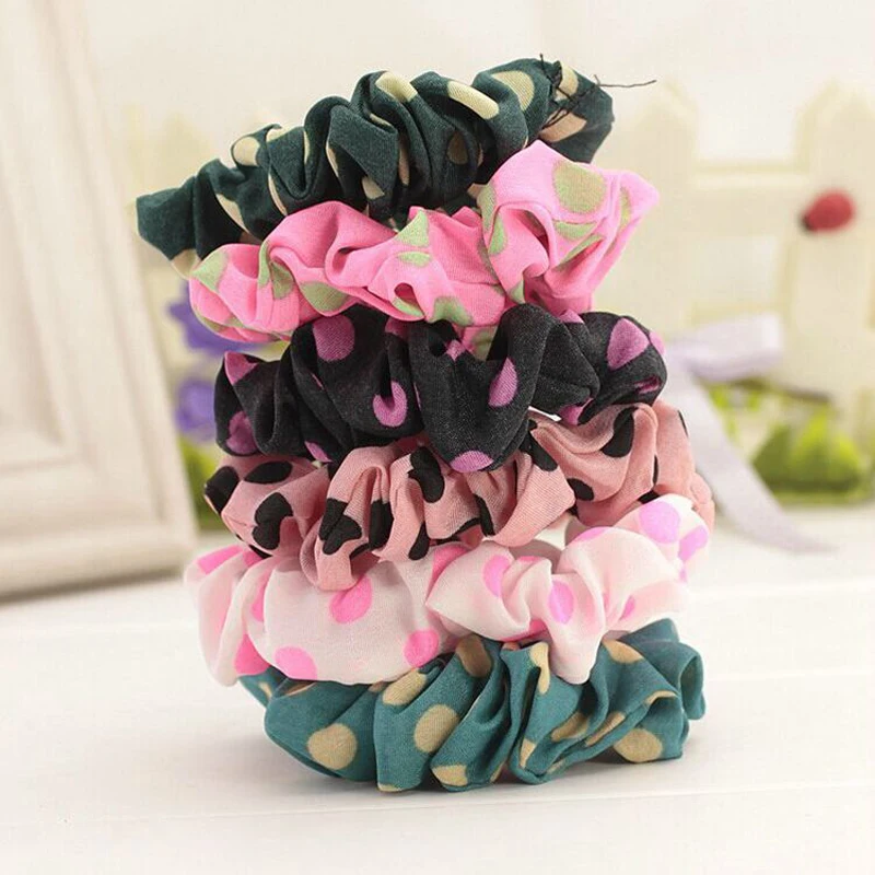 

Hot 10 Pcs Colorful Women Fashion Sweet Polka Dot Elastic Hair Band Hair Rope Hair Accessories Random Colors