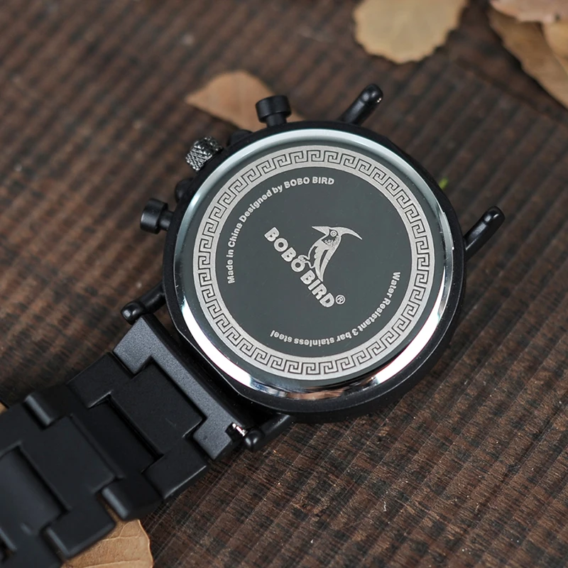 BOBO BIRD Stylish Casual Wooden Quartz Mens Watches Stainless Steel Chronograph Military Dress Watch