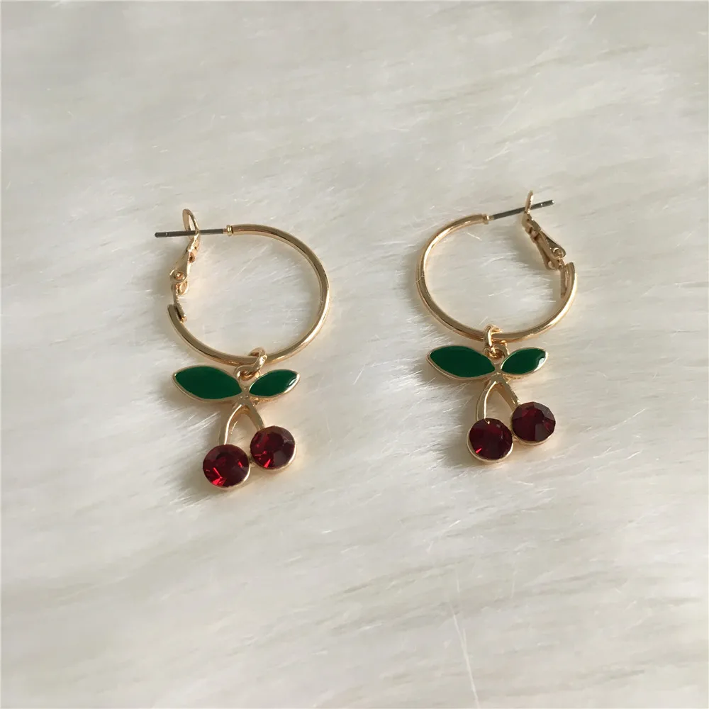 

CUTE EARRINGS GOLD COLOR PLATING COLORFUL CHERRY CHARM HOOP EARRINGS FOR WOMEN GIRL