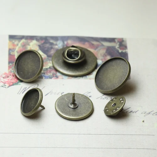 

100pcs 10mm,12mm,14mm,16mm,18mm,20mm Flat Pad Brooches Antique Bronze vintage cabochon pin base blank setting handmade jewelry