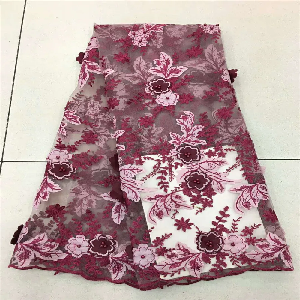 

2018 Red African Lace Fabric, High Quality 3D Flower Lace Dubai Fabric, Bridal lace Fabric For Sewing X202-1