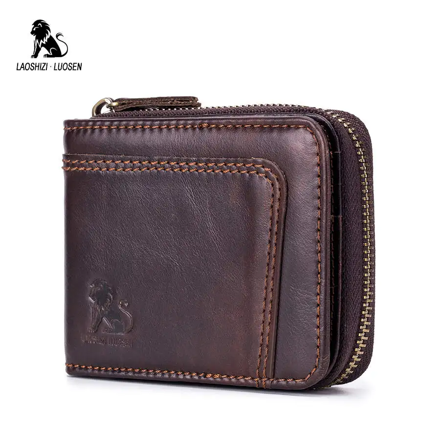 LAOSHIZI LUOSEN Genuine Cowhide Leather Men Wallets Fashion Short Purse ...