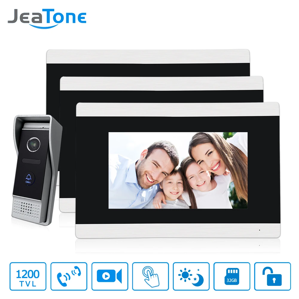 

7 inch Touch Button Video Doorbell Intercom Waterproof Door Phone intercom 2 monitor + 1 doorphone