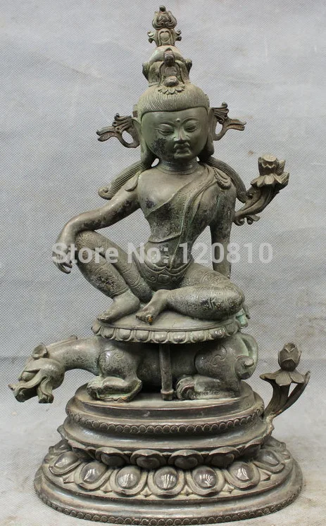 

13" Tibet Pure Bronze Copper Lotus GuanYin Kwan-Yin Tara Ride Unicorn Statue