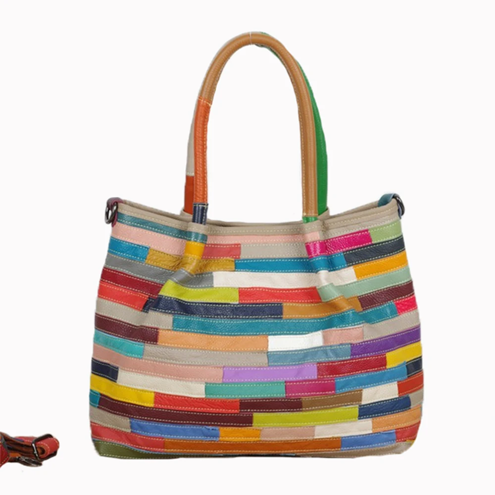 

Caerlif brand genuine leather bags for women handbags colorful splicing stitching Top-handle mom large capacity shoulder bags