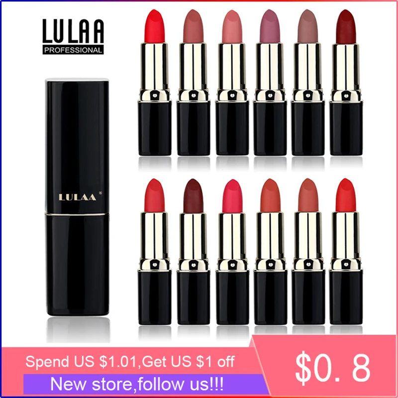 

LULAA Matte Lipstick Nude Velvet Pigment Lip Stick 12 Colors Waterproof Sexy Red Tint Maquillage Makeup Long Lasting Cosmetics