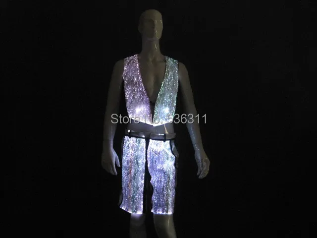 

2017 illuminated fiber optic fabric custom cool men party evening dance costume performance wear men clothing set