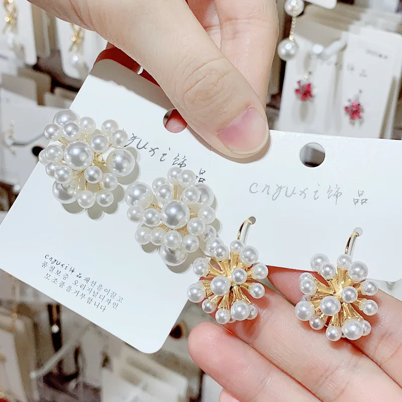 

Korea Design Big Metal Gold Geometric Irregular Circle Square Natural Pearl Stud Earrings for Women Girl Gift Drop Earring