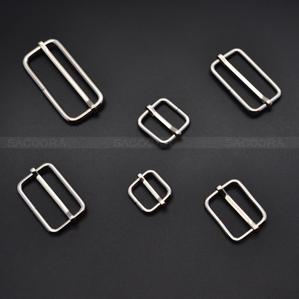 

1pcs Silver Metal Slides Tri-Glides Wire-Formed Roller Pin Buckles Strap Slider Adjuster Buckles