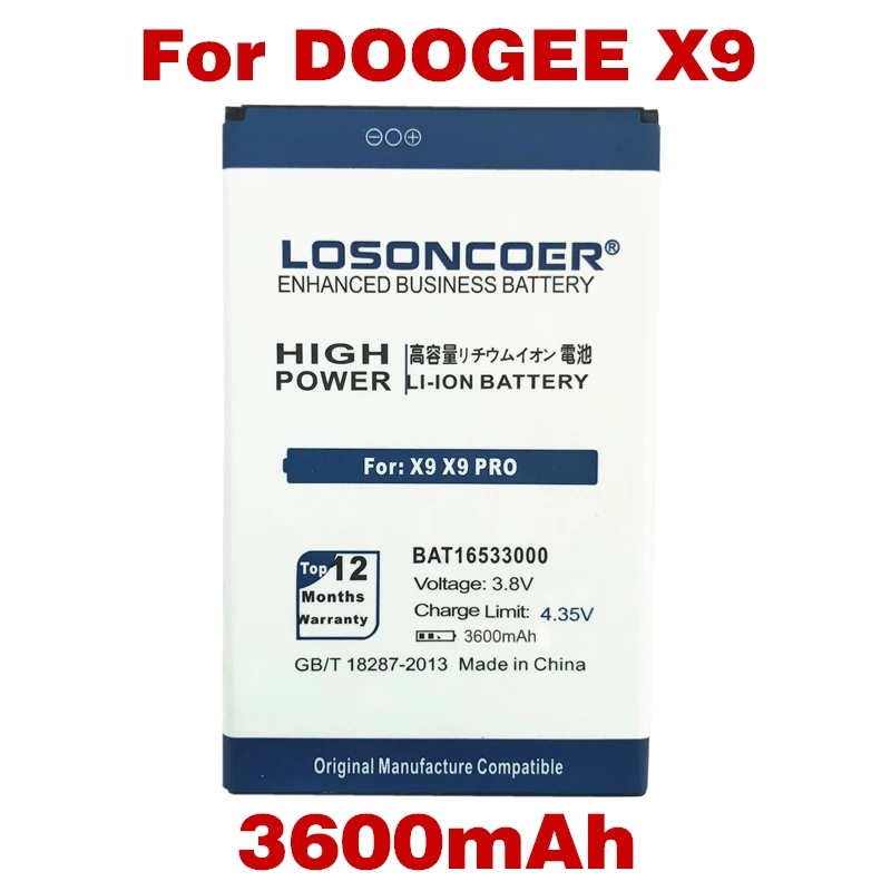 

LOSONCOER 3600mAh BAT16533000 For DOOGEE X9 5.5inch X9 Pro X9Pro Bateria Batterij Mobile Phone Battery Batteries+Tracking Number