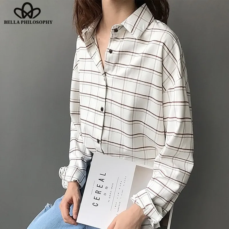 Wonder Loose cotton Checkered plaid College blouses shirt Cage female long sleeve Casual women Blouse shirt office lady tops