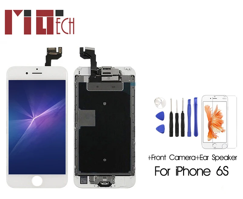 

For iPhone 6 Plus 6S LCD Display Touch Screen Digitizer Assembly Replacement+Front Camera+Ear Speaker+Home Button+Gifts