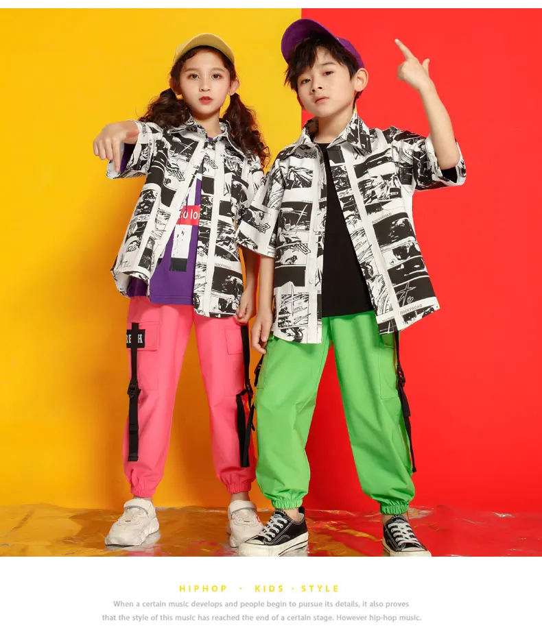 Tracksuit girl  4 6 8 10 12 14 16 Years hip hop tshirt kids dance costume kids jazz summer clothes for girls costume kids (1)