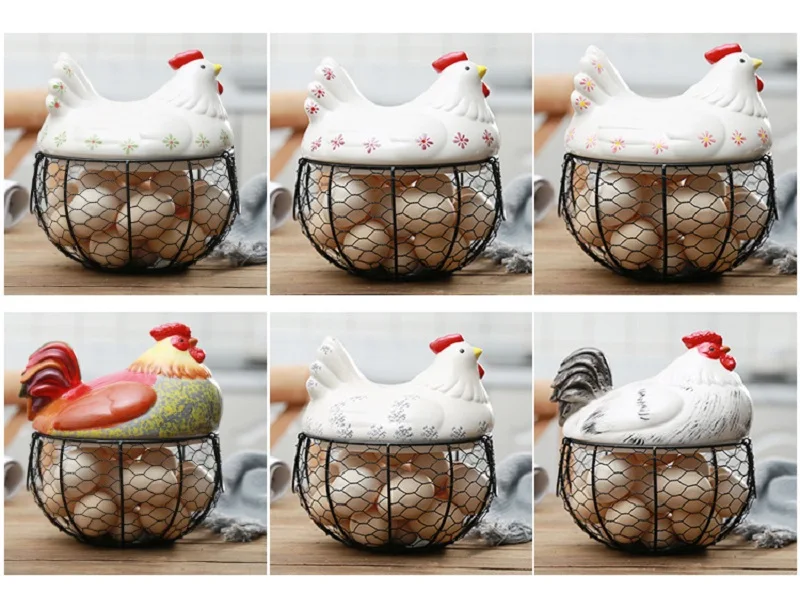 1 шт., креативная керамическая подставка для яиц, курица, проволока, корзина для яиц, корзина для фруктов, Коллекция Керамических несушек, украшения для кухни, для хранения