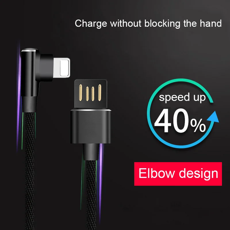 Источник аксессуаров данных USB зарядное устройство кабель 90 градусов провод шнур 1 м для iPhone 6 S 6 S 5 5S 5C SE 5SE 7 8 Plus X XR XS Max Быстрая зарядка