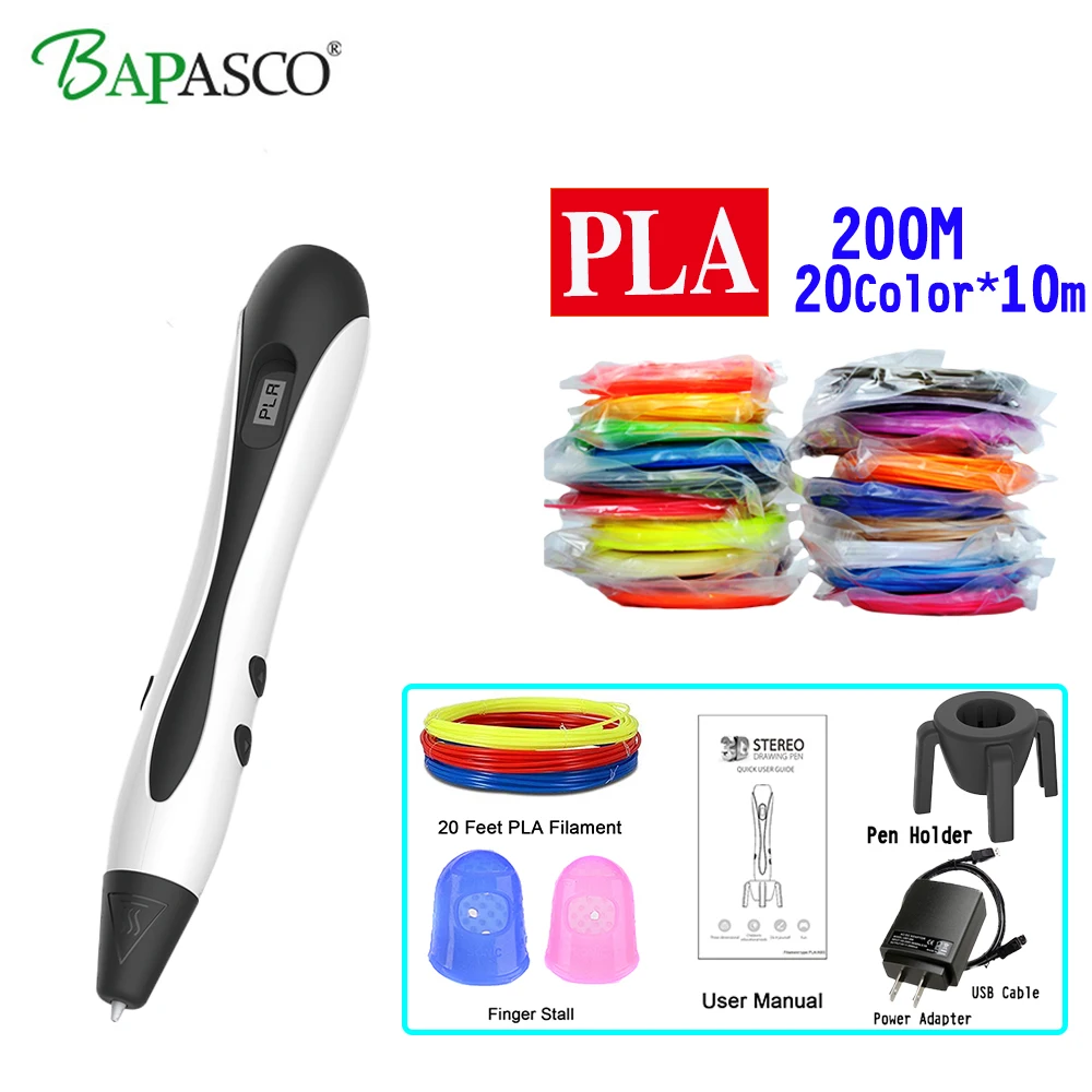

New BAPASCO 3D Printing Pen BP-07 Kids' Best Education Tools 3D Pen Add 200M(20Color) PLA Filament Drawing Pen 3D birthday Gifts