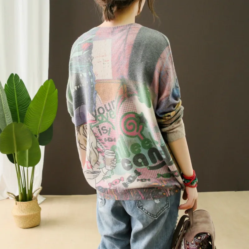Max LuLu/ зимний модный корейский вязаный женский пуловер в стиле панк, женские хлопковые свитера, винтажная одежда с героями мультфильмов, большие размеры