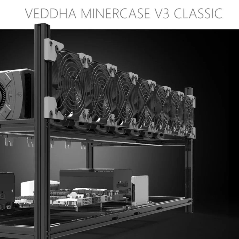 Professional Veddha V3C8 GPU Mining Rig Aluminum Alloy Stackable Case Up To 8 GPU Open Air Frame Rack Bracket
