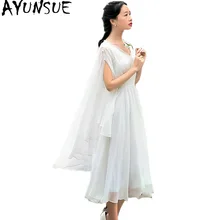 AYUNSUE женское платье весеннее летнее платье с v-образным вырезом винтажные длинные платья женские Vestidos плащ с разрезными рукавами женская одежда LX1591