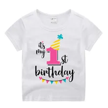 Милая одежда с надписью «Happy Birthday» и цифрами 1-7 для маленьких мальчиков и девочек; детская забавная футболка с круглым вырезом; хлопковая детская одежда