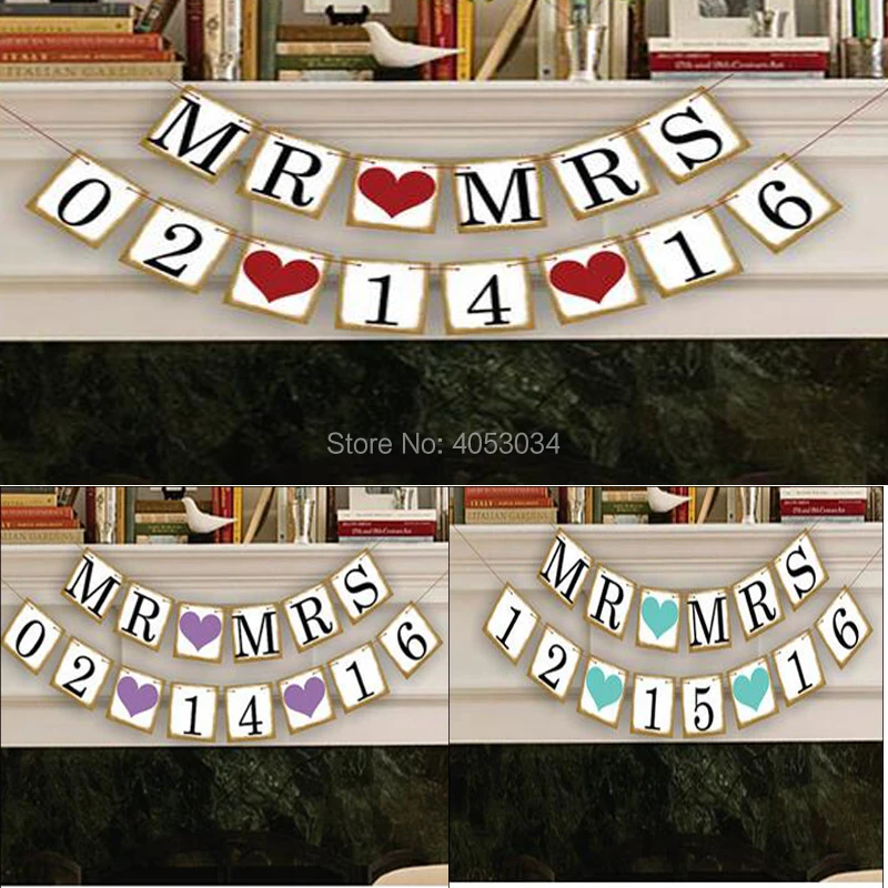 

Customized Date Bunting Banner Save The Date Wedding Sign Birthday Party Decoration Photo Props