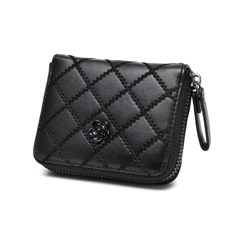 

New High Quality Ladies Purse PU Leather Women's Plaid Short Design Zipper Wallet Small Handbag Card Holder Bag