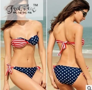 Sexy Women Summer Biquini Stars And Stripes USA Flag Bikini Padded Brazilian Bandeau Swimsuit Swimwear