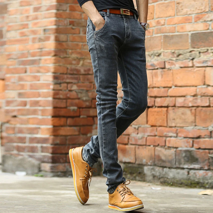 Мужские мягкие темно-серые мужские джинсы, мужские тонкие эластичные джинсовые штаны, мужские обтягивающие брендовые дизайнерские джинсы, штаны для мужчин