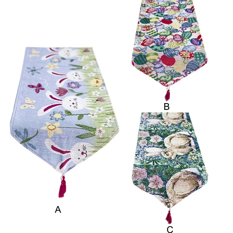  2m Egg Rabbit Pattern Table Banner Easter Table Runner Placemat Kitchen Easter Day Festival Party D
