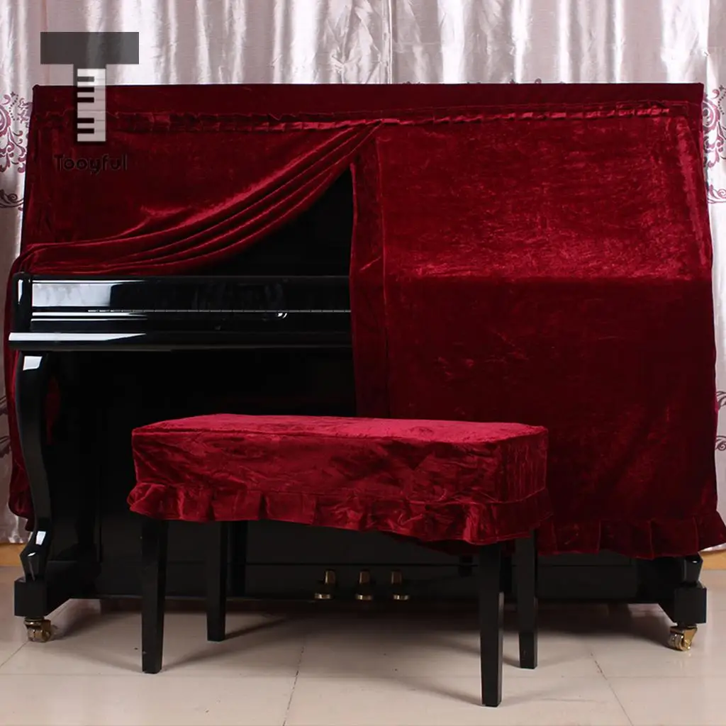 Tooyful Pleuche Piano Stool Chair Cover for Piano Single Seat Bench Claret