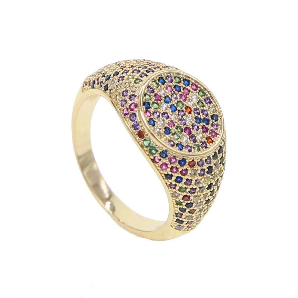 Новое модное многослойное кольцо с фианитом AAA, багет, широкий круг, разные цвета, Радужный cz, ювелирные изделия для женщин, подарок золотого цвета