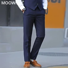 Костюм брюки мужские дружки Повседневное Для мужчин Бизнес длинные брюки Модные Новые Свадебные Марка Slim Fit MOOWNUC костюм штаны брюки штаны