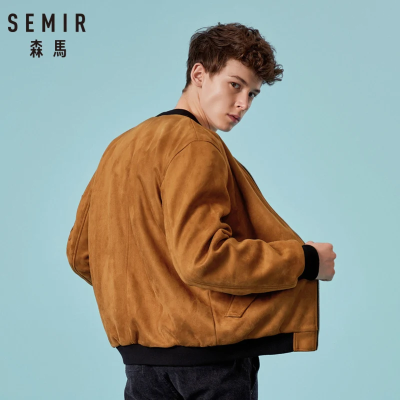Куртка SEMIR Мужская замшевая Бомбер на молнии мягкая бейсбольная куртка с косым
