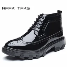 Английский стиль Мужские Повседневные Дышащие гладкие полуботинки из лакированной кожи резьба Буллок ботильоны на платформе zapatos hombre man