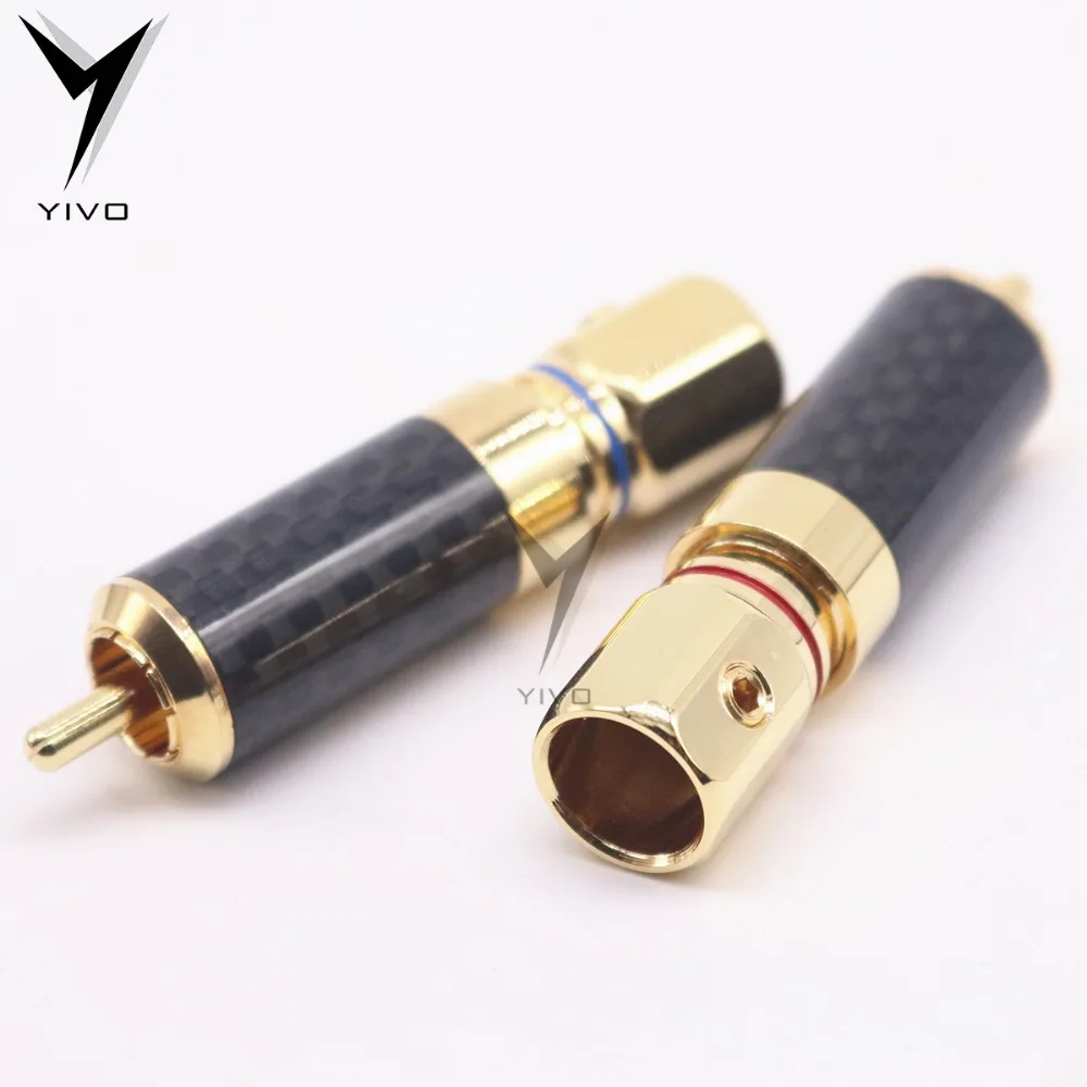 

8pcs YIVO Hi-end High Quality Hifi DIY Carbon Fiber Gold plated Brass 62% copper 11mm Male RCA Plug Auido Connector Jack Plugs