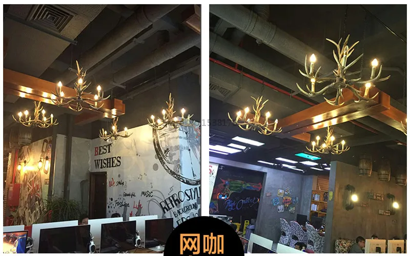 American E14 6 8 10 Heads Europe Deer Horn Antler Pendant Lamp Resin Antler Lampshade Parlor Hall Decor Suspension Luminaire9