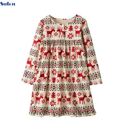 Suton/Одежда для маленьких девочек, хлопковое платье с длинными рукавами для девочек, милое платье с оленем для маленьких девочек, осенние