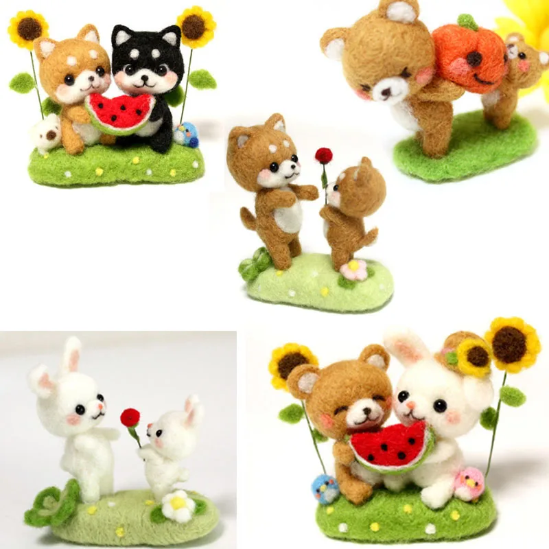 

1 set wool for Felt DIY Package dog, rabbit,bear,stamps needle felting, Shiba Inu Set animals Decoration