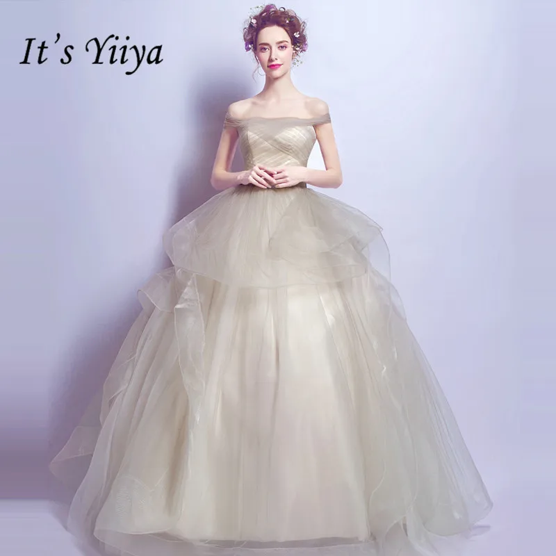 

It's YiiYa Wedding Dresses Camel Boat Neck Short Sleeves Ball Gown Floor Length Custom Plus Size Elegant Free Shipping 2019 E254