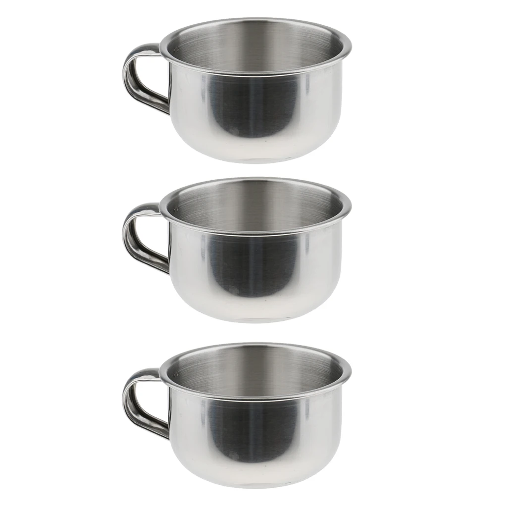 3pcs Premium Quality Lightweight Stainless Steel Men Beard Shaving Mugs Bowls Cups