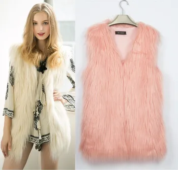 

2016 new European and American fashion solid color long-haired faux FUR VEST female T0518