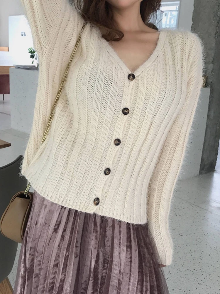 Nagodo Crochet Jackets Short Coat Korean V-neck Solid color Cardigan Sweater Woman Poncho Knit Jumper streetwear