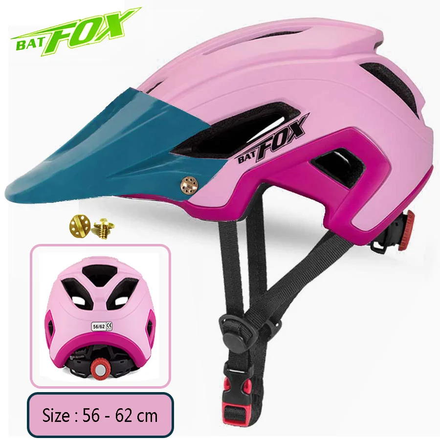 BATFOX Bicycle Helmet Men Women MTB Cycling Helmet Ultralight Big Visor Breathable Road Bike Helmet Outdoor Sport Ridding Helm - Цвет: Pink-DarkGreen