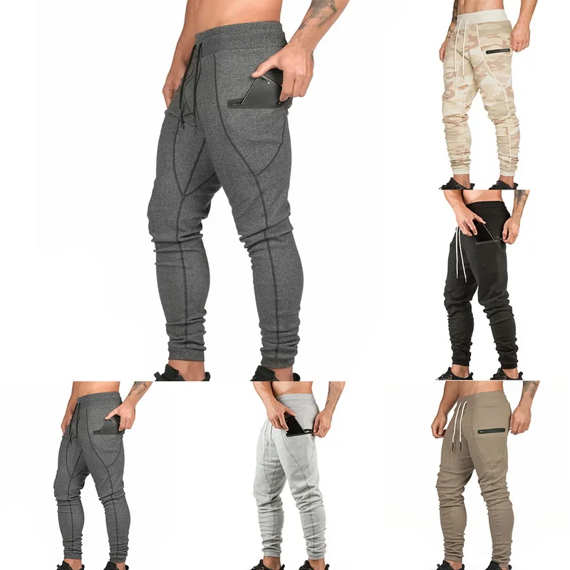 

Trendy Skinny Sport Pencil Sweatpants Zipper Pockets Gym Trousers Lines Print Jogger Casual Track Pants Modish Men Harem Pants
