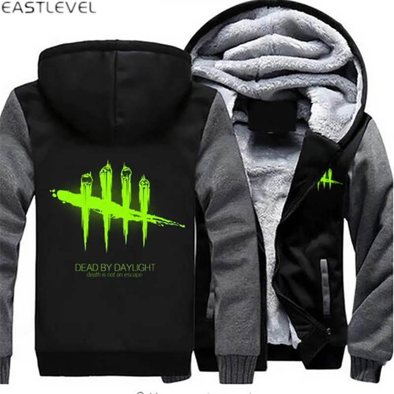 

Hot Game Dead by Daylight Luminous Mens Hoodies Zipper Sweatshirt Jacket Winter Warmth Fleece Thicken Jacket Coat Plus Size 6XL