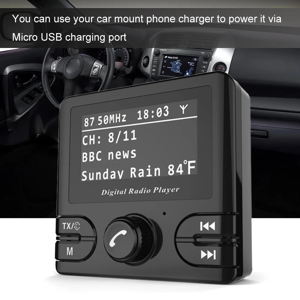 

2.4" LCD Car DAB+ Receiver Tuner FM Transmitter Adapter + Antenna USB Plug and Play CT Automotive Electronics Accessories