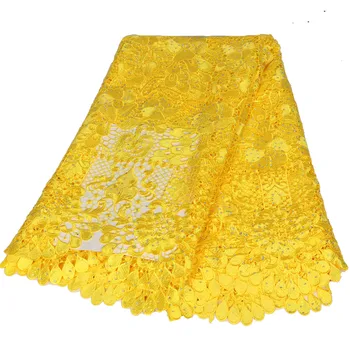 

African Lace fabric Hot Sell Mesh 2019 New Arrival Plain Yellow Color african cord Lace /guipure lace Fabrics High Quality K22-2