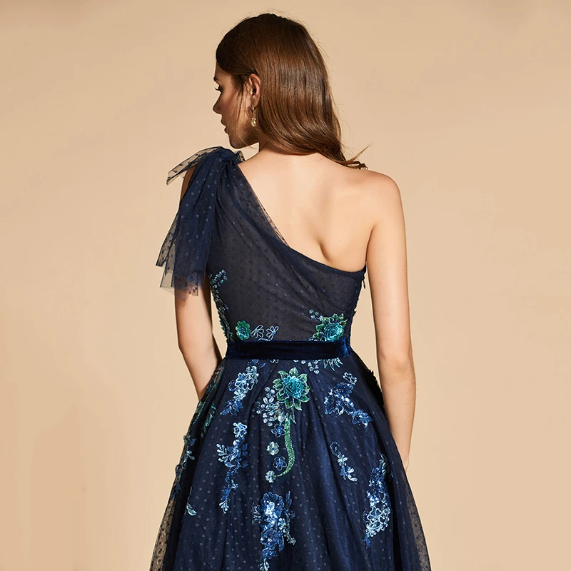 Dressv синее вечернее платье трапециевидной формы элегантное кружевное платье в пол на одно плечо на молнии свадебное вечернее платье