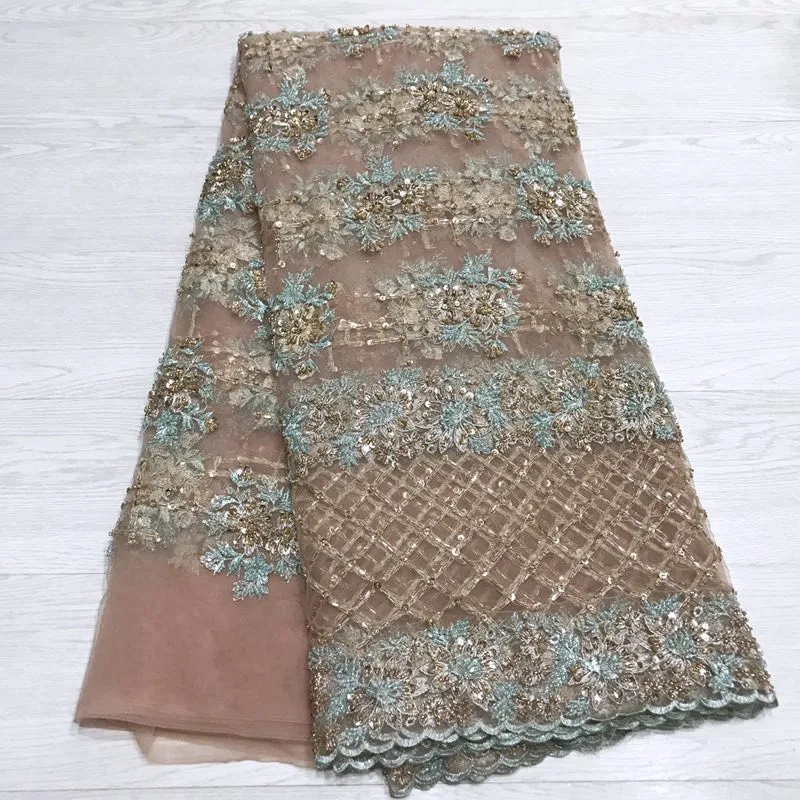 

High-end hot hand embroidery accessories a lot of beads sequins Africa Nigeria lace French tulle wedding dress skirt 5 yards
